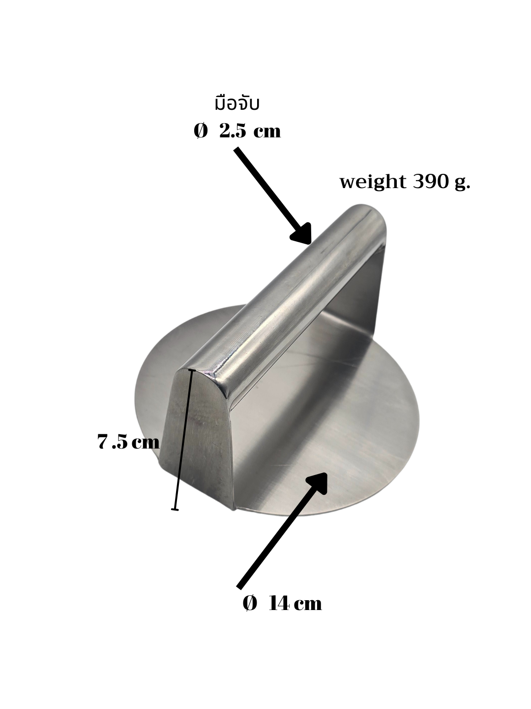 Stainless Steel Meat Press – Round (Ø14 cm, 390 g) - ที่ทับเนื้อสแตนเลสวงกลม - Image 2